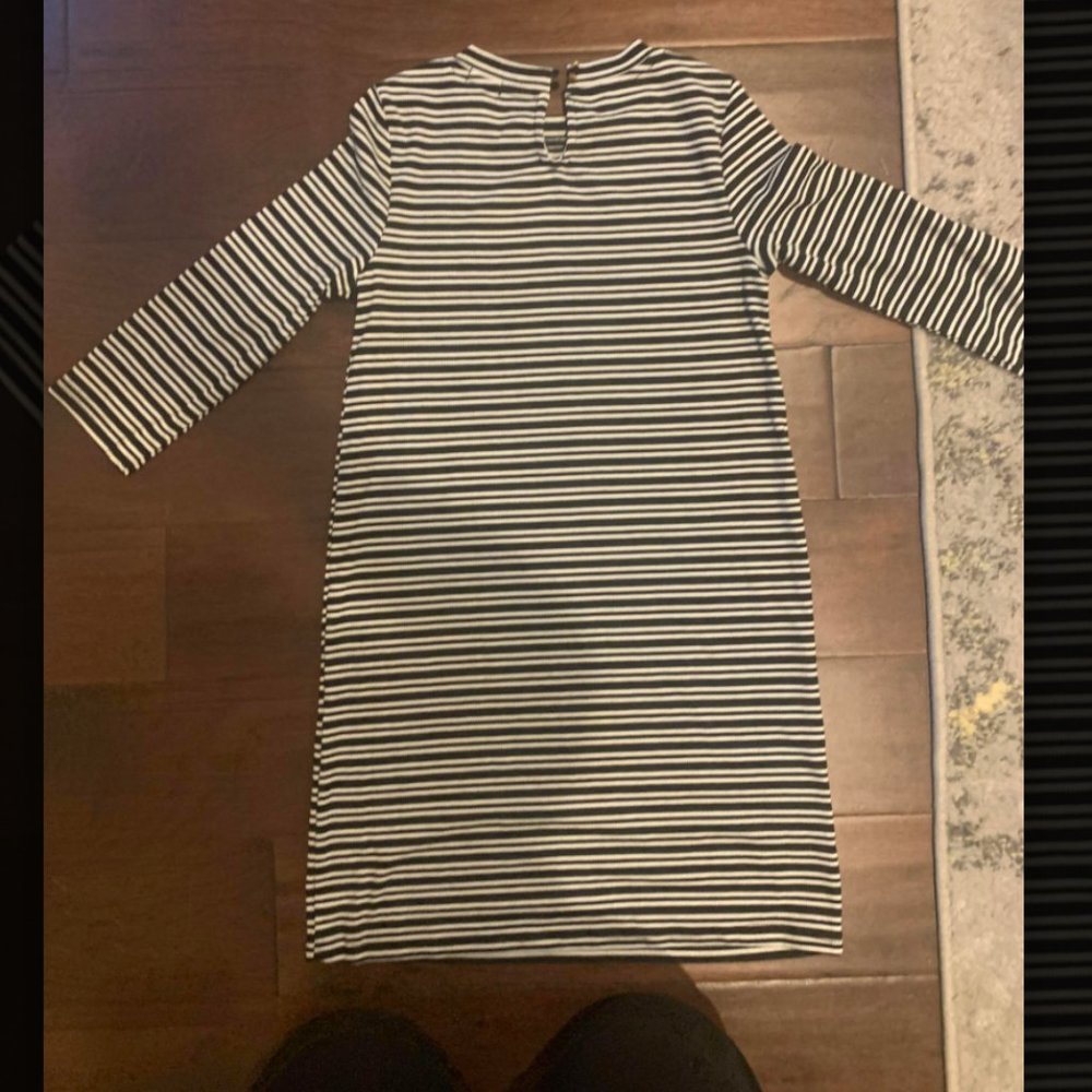 Black and white striped long sleeve cotton dress